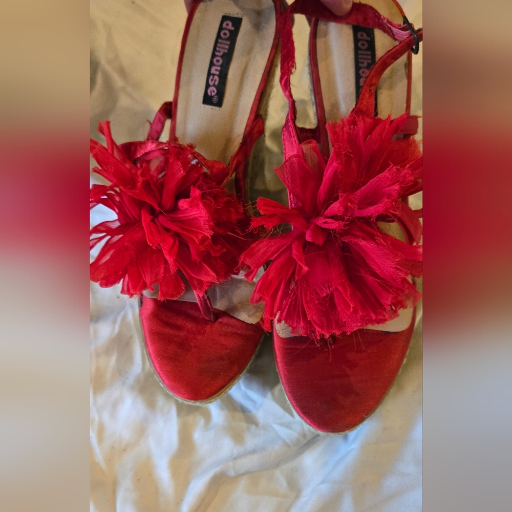 Dollhouse Women's Red Sandals Vibrant and Stylish 5 Inch Wedges Worn Once Y2k